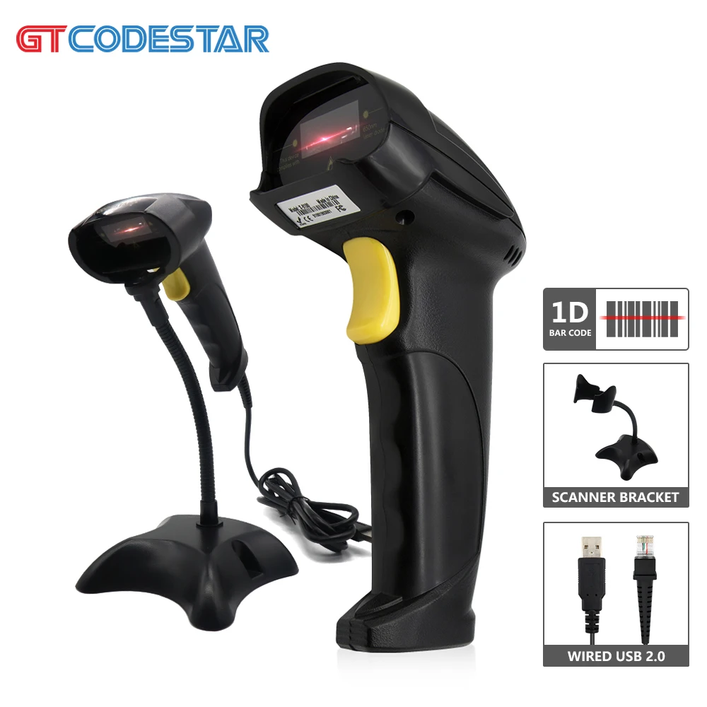 GTCODESTAR High Speed Barcode Scanner Reader 1d Laser bar Code Scanner with Stand X-9100T