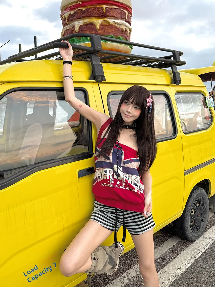 Trouble-Free Vintage Flag Print Halter Women's Summer New Drawstring Millennium Spice Girl Short Top Street Style Letter Pattern
Trouble-Free Vintage Flag Print Halter Women's Summer New Drawstring Millennium Spice Girl Short Top Street Style Letter Pattern