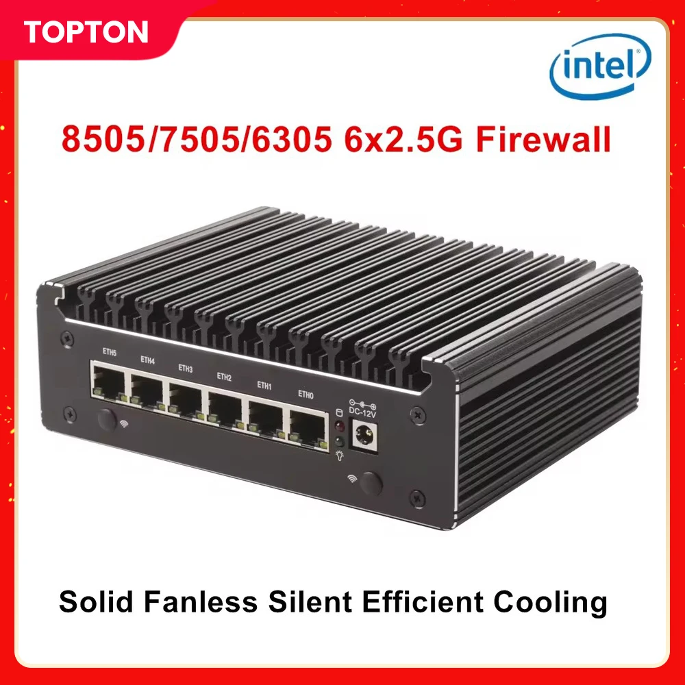 Topton Intel 8505 7505 6305 6x 2.5G LANs Solid Firewall Fanless Mini PC DDR4 NVMe 1*COM Type-C OPNsense pfSense Mini Computer
Topton Intel 8505 7505 6305 6x 2.5G LANs Solid Firewall Fanless Mini PC DDR4 NVMe 1*COM Type-C OPNsense pfSense Mini Computer