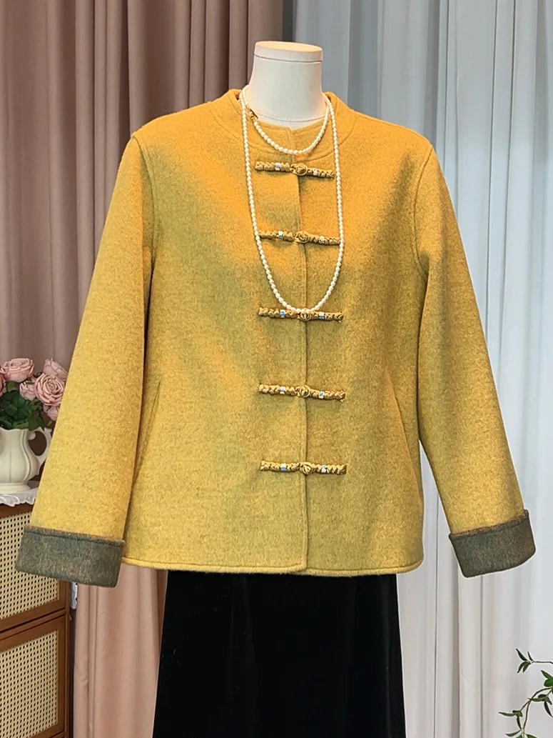 Spring New Style Women's Short Wool Jacket Yellow Loose Long Sleeve Button up Chinese Traditional round Neck Top Fashionable
Spring New Style Women's Short Wool Jacket Yellow Loose Long Sleeve Button up Chinese Traditional round Neck Top Fashionable