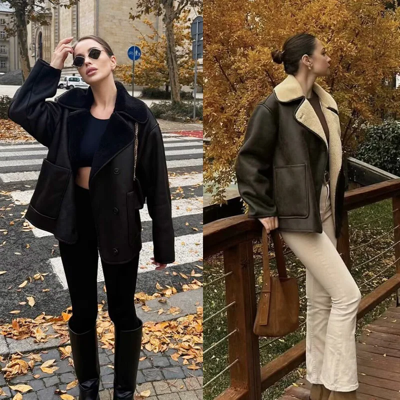 2025 Autumn Women Brown + Black Vintage Solid Fur Integrated Short Jacket Women's Buttons Long Sleeve Chic Thick Coat Street
2025 Autumn Women Brown + Black Vintage Solid Fur Integrated Short Jacket Women's Buttons Long Sleeve Chic Thick Coat Street