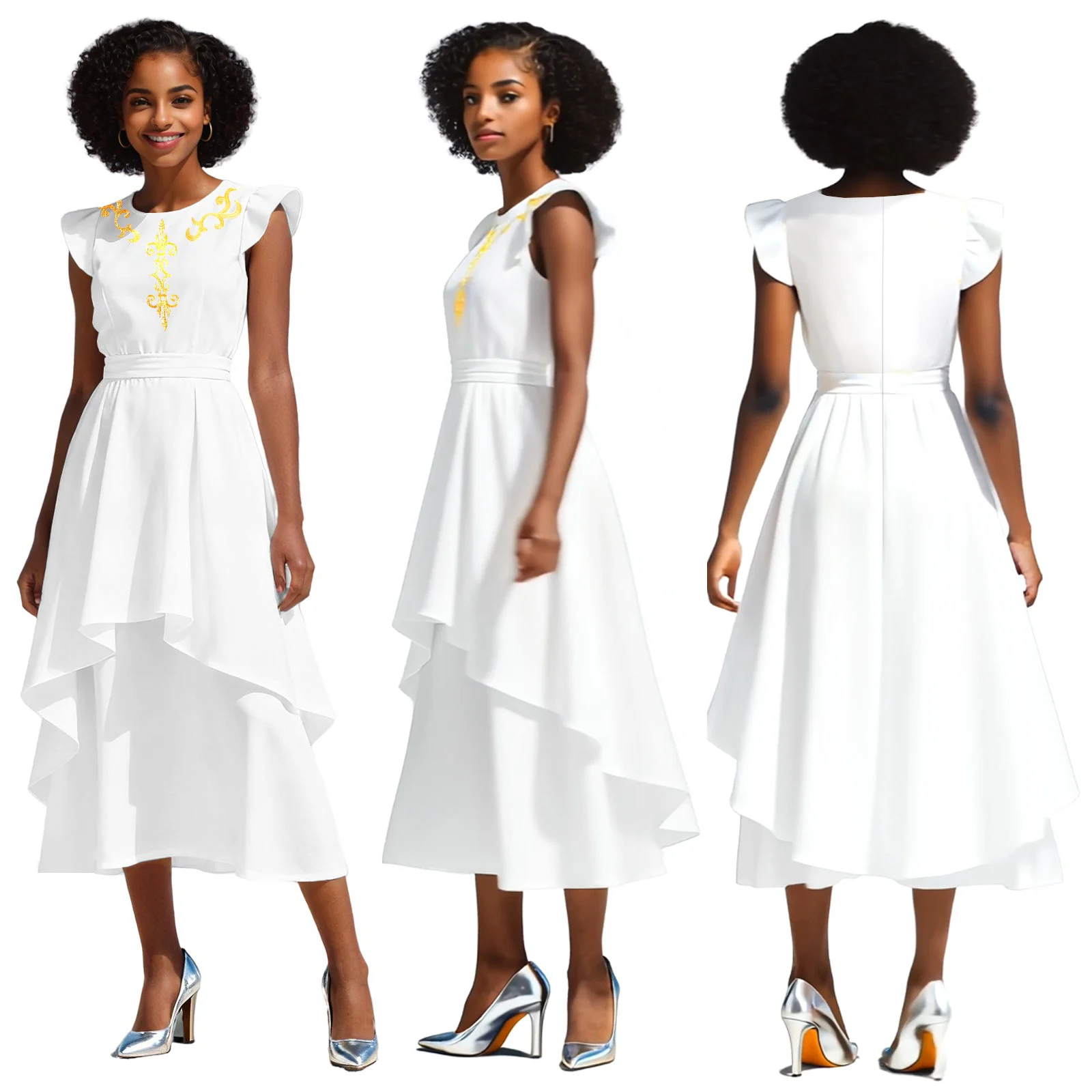 DBQ Women's Mid calf African Dress Gold Applique Belt Closure O-Neck Short Sleeve 2-Layer Flare Casual Dress for Date BD075
DBQ Women's Mid calf African Dress Gold Applique Belt Closure O-Neck Short Sleeve 2-Layer Flare Casual Dress for Date BD075