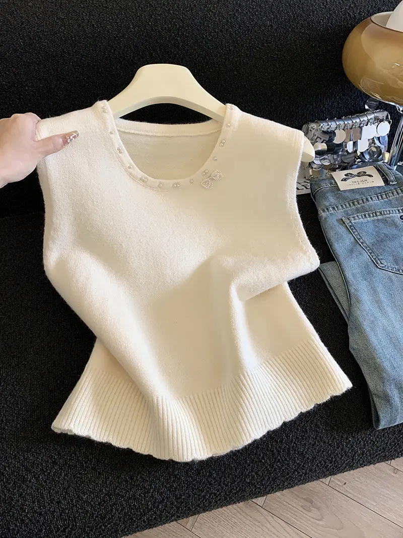 Sweet Sle Bead Knitted Vest Women's Outerwear Layering oulder Sweater Tank Top Spring Autumn Straight Cut Neutral Color
Sweet Sle Bead Knitted Vest Women's Outerwear Layering oulder Sweater Tank Top Spring Autumn Straight Cut Neutral Color