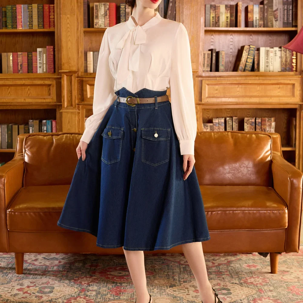 BP Women Vintage Button-up Skirt With Belt High Waist Flared A-Line Jean Skirt Vintage Stretch Denims Midi Skirt
BP Women Vintage Button-up Skirt With Belt High Waist Flared A-Line Jean Skirt Vintage Stretch Denims Midi Skirt