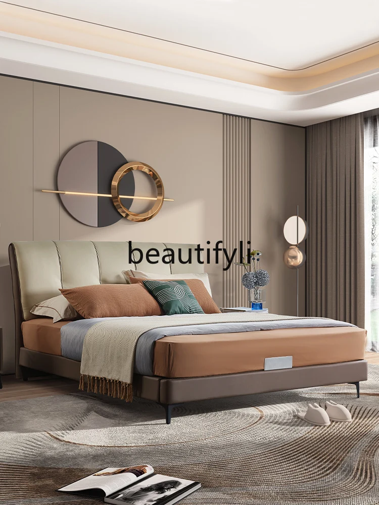 Leather bed Modern simple wedding Double First layer cowhide master bedroom bed Minimalist leather bed
Leather bed Modern simple wedding Double First layer cowhide master bedroom bed Minimalist leather bed