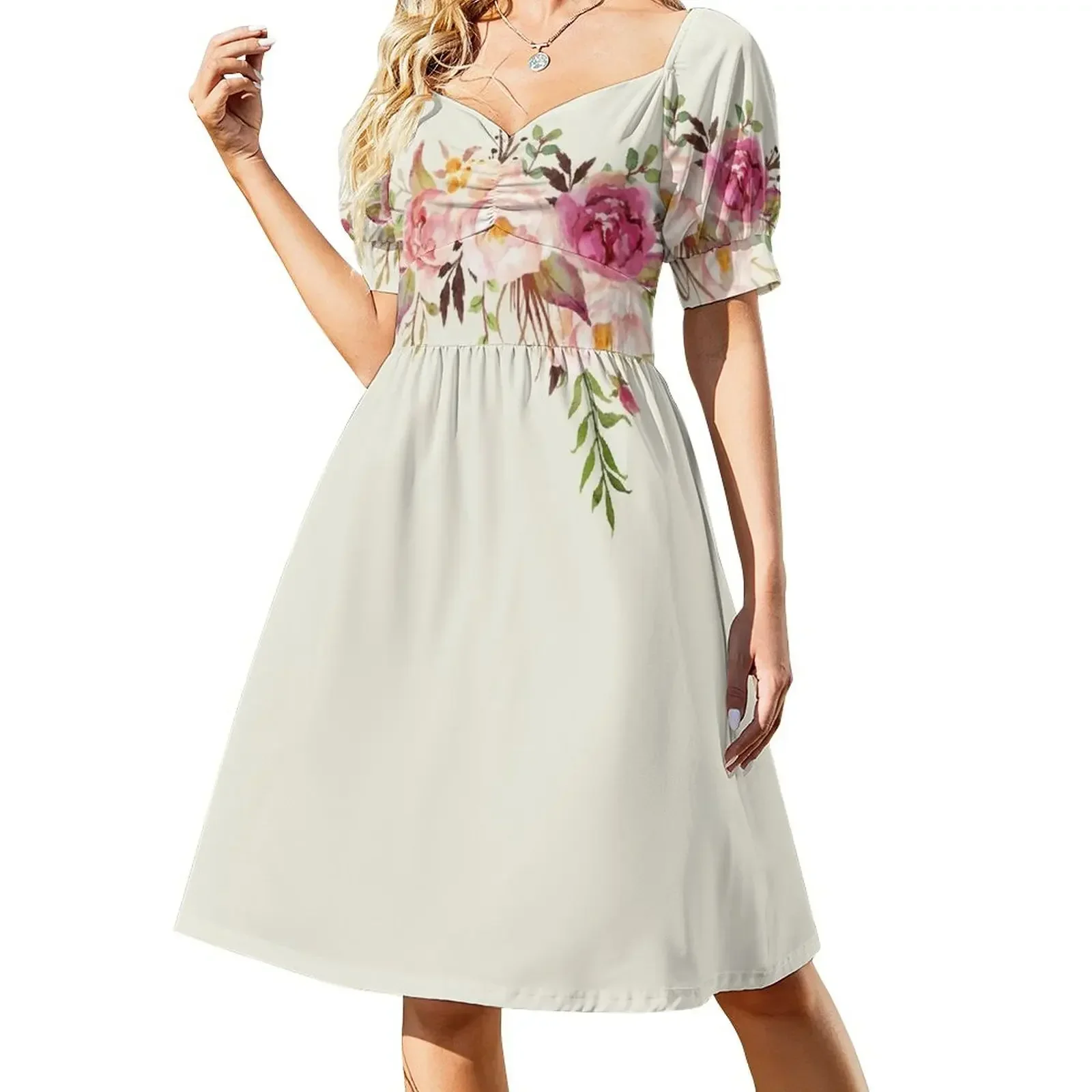 Romantic Watercolor Flower Bouquet Short-Sleeved Dress prom dresses chic and elegant evening dress Dress
Romantic Watercolor Flower Bouquet Short-Sleeved Dress prom dresses chic and elegant evening dress Dress
