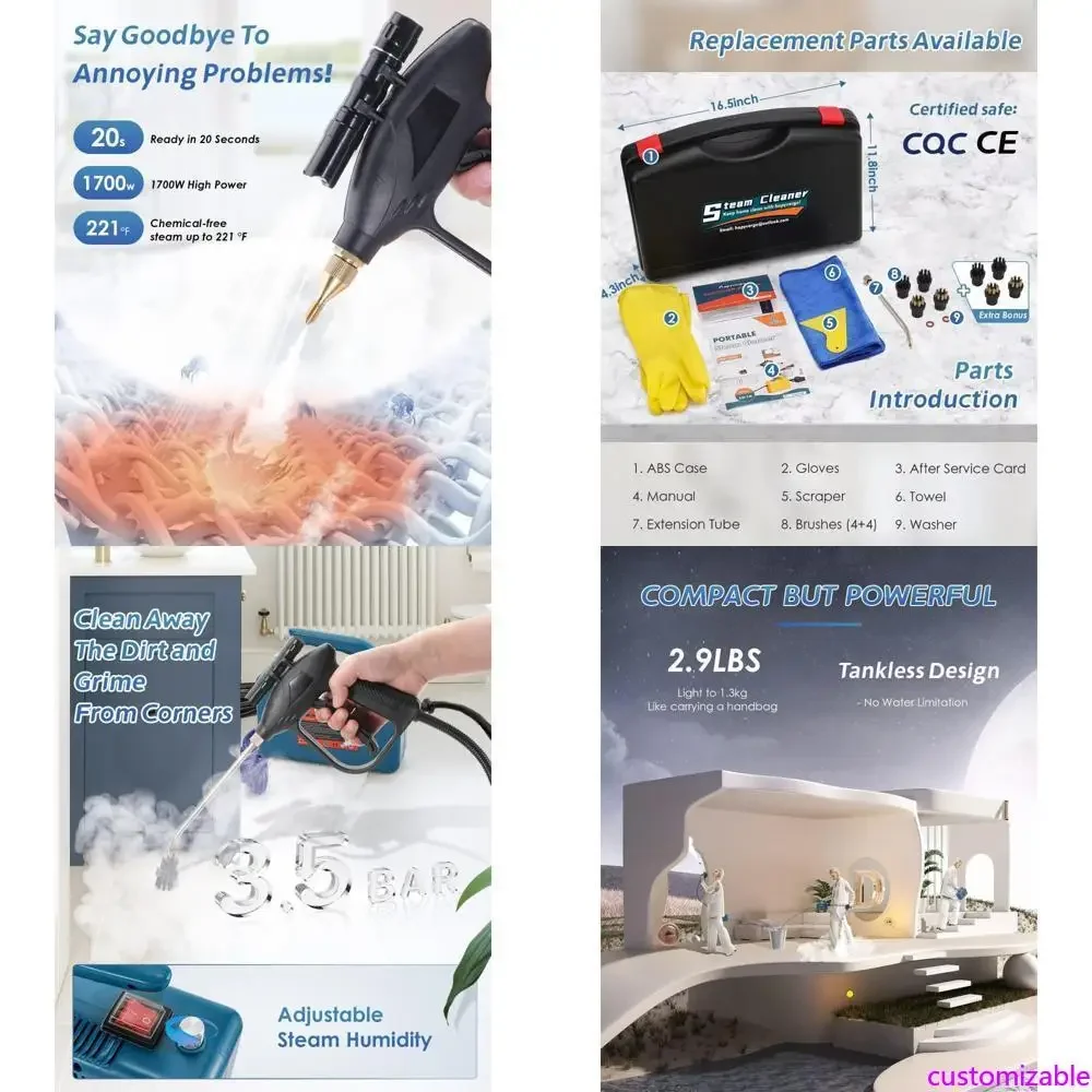 Портативный ручной пароочиститель 1700 Вт для очистки плитки и швов, компактный паровой очиститель высокого давления для автомобилей и домашнего использования
Портативный ручной пароочиститель 1700 Вт для очистки плитки и швов, компактный паровой очиститель высокого давления для автомобилей и домашнего использования