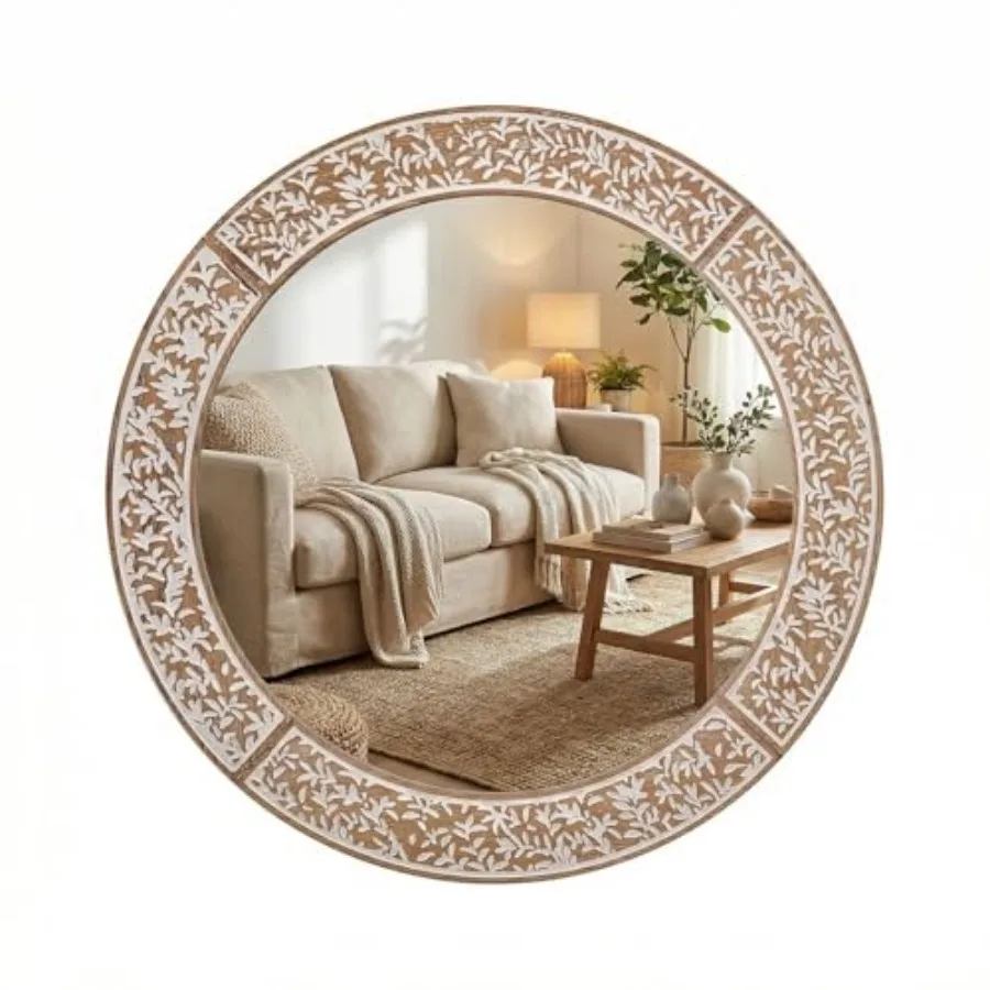 Farmhouse Round Wall Mirror, Rustic Wooden Frame Circle Mirrors, Decorative Distressed Hangg Mirror for Bathroom Livg Room Bedr
Farmhouse Round Wall Mirror, Rustic Wooden Frame Circle Mirrors, Decorative Distressed Hangg Mirror for Bathroom Livg Room Bedr