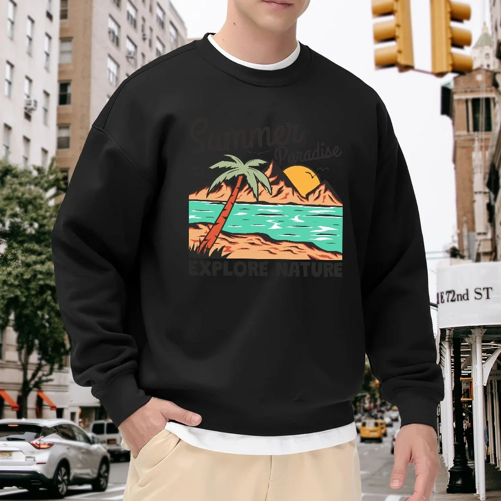 Men's Black Loose-Fitting Crewneck Sweatshirt with Hawaiian Landscape Print, Casual Top, Everyday Street Fashion Versatile Style, Comfortable and Breathable Sporty Pullover
Men's Black Loose-Fitting Crewneck Sweatshirt with Hawaiian Landscape Print, Casual Top, Everyday Street Fashion Versatile Style, Comfortable and Breathable Sporty Pullover