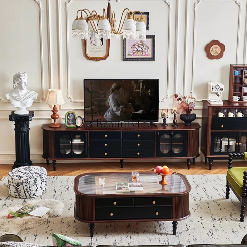 New French retro solid wood TV cabinet, living room home light luxury high-end black floor cabinet
New French retro solid wood TV cabinet, living room home light luxury high-end black floor cabinet