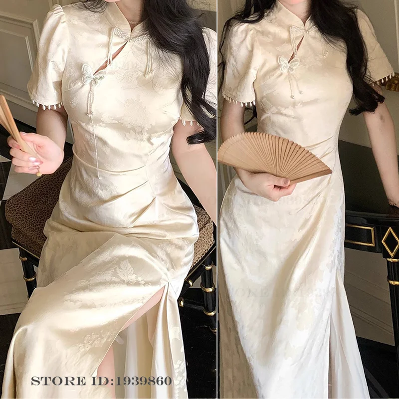 Summer Women's Dress Vintage Jacquard Long Qipao Ethnic Costume New Chinese Style Cheongsam Chinese Dress SEXY Slim Vestidos
Summer Women's Dress Vintage Jacquard Long Qipao Ethnic Costume New Chinese Style Cheongsam Chinese Dress SEXY Slim Vestidos