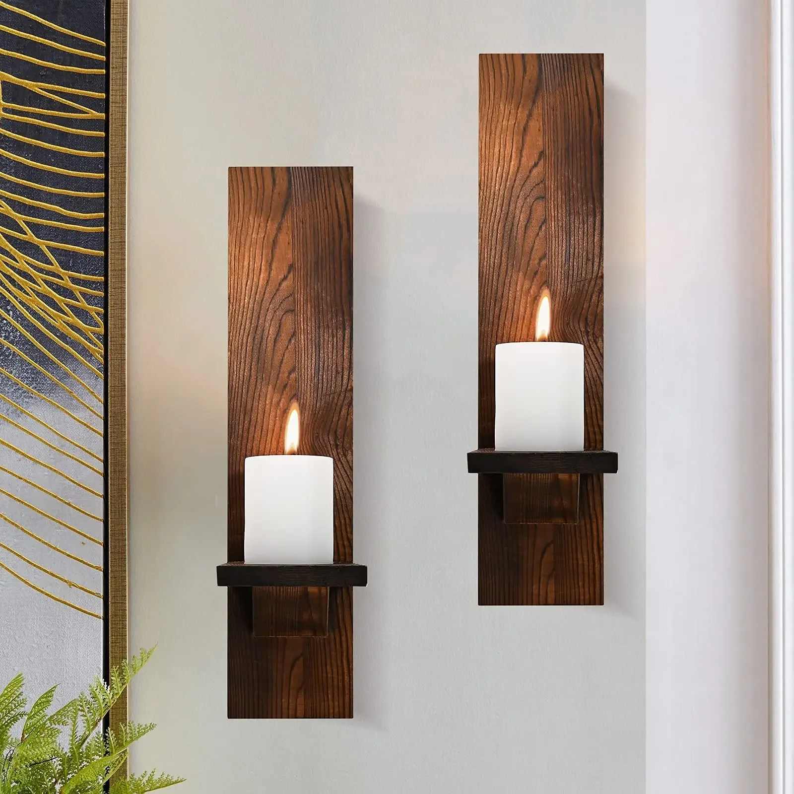 Set of 2 Wooden Wall Candle Sconces Rustic Wall Mount Wood Pillar Candle Sconces for Living Room Vintage Wall Candle Holders
Set of 2 Wooden Wall Candle Sconces Rustic Wall Mount Wood Pillar Candle Sconces for Living Room Vintage Wall Candle Holders