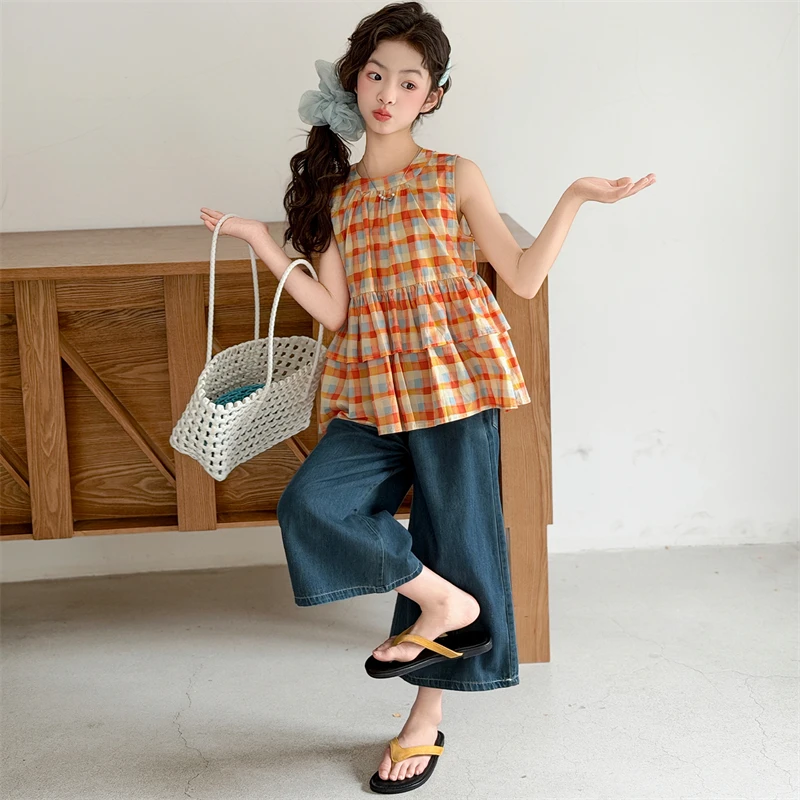 Children Clothes Girl Summer Sweet Cute Colorful Plaid Sleeveless Top and Straight Jeans Two Piece Set 2026 Garden
Children Clothes Girl Summer Sweet Cute Colorful Plaid Sleeveless Top and Straight Jeans Two Piece Set 2026 Garden