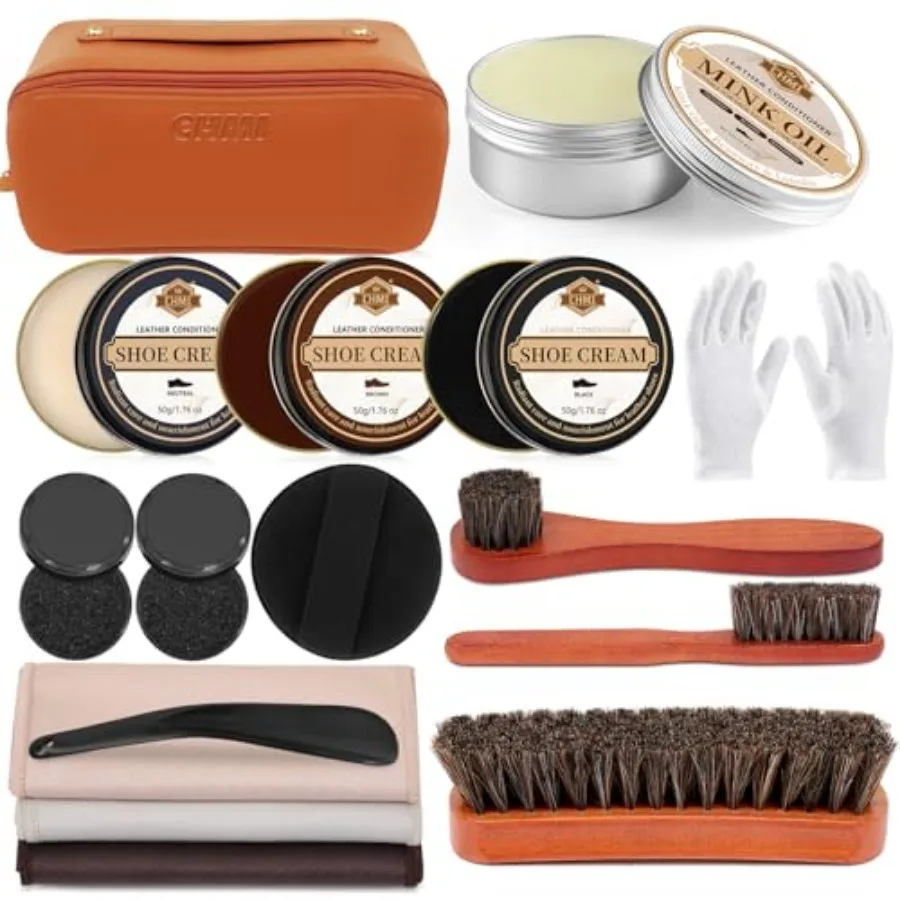 CHMI 16PCS Leather Shoe Polish Kit, Shoe Shine Kit with Black/Brown Shoe Polish, Shoe Bruhses for Leather Boot Care and Cleanin
CHMI 16PCS Leather Shoe Polish Kit, Shoe Shine Kit with Black/Brown Shoe Polish, Shoe Bruhses for Leather Boot Care and Cleanin
