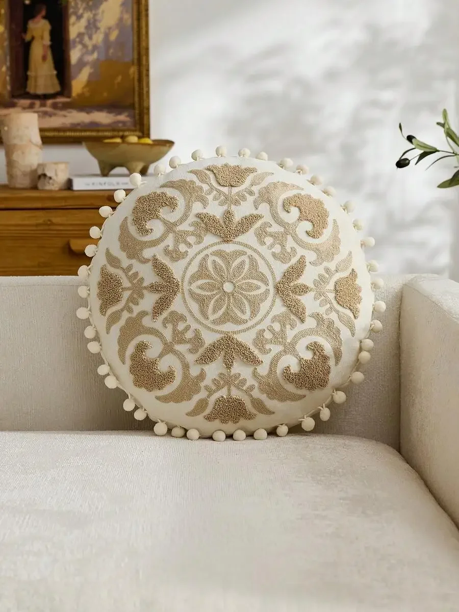 1pc Traditional Camel Medallion Embroidered Round Throw Pillow Cover, Spring/Summer Floral Cushion Cover, Suitable For Indoor De
1pc Traditional Camel Medallion Embroidered Round Throw Pillow Cover, Spring/Summer Floral Cushion Cover, Suitable For Indoor De