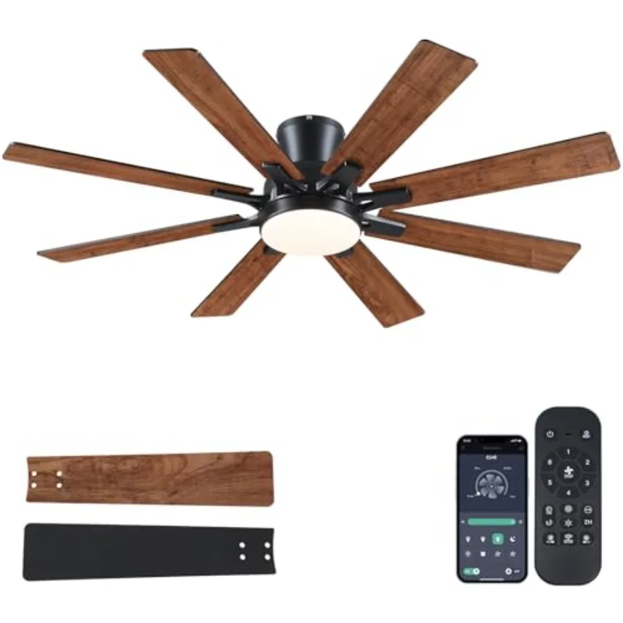 Bedroom living room ceiling fan with light, brown wood blades, low profile flush mount, 52 inch, quiet DC motor, remote/APP con
Bedroom living room ceiling fan with light, brown wood blades, low profile flush mount, 52 inch, quiet DC motor, remote/APP con