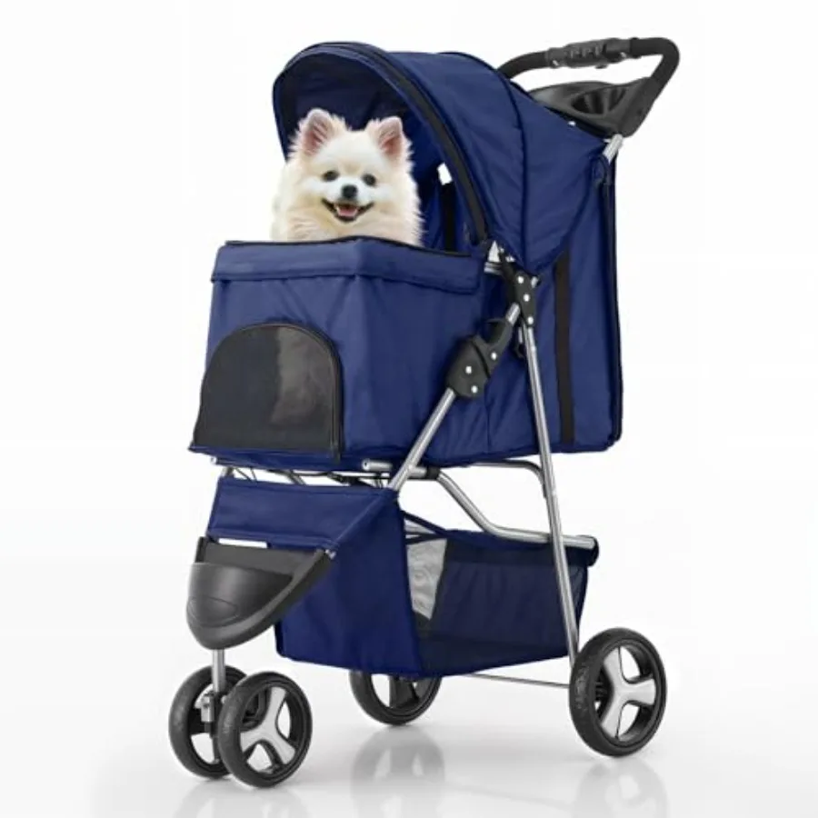 Pet stroller for small/medium dogs and cats, blue polyester with breathable mesh, foldable 3-wheel jogger design with weather c
Pet stroller for small/medium dogs and cats, blue polyester with breathable mesh, foldable 3-wheel jogger design with weather c