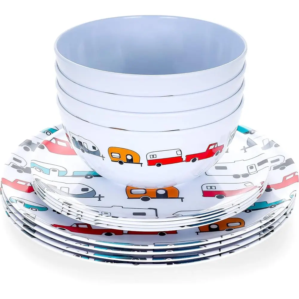Unbreakable Melamine Campsite Dishware Set - 12-Piece, Top Rack Dishwasher Safe, Multicolored RV Design
Unbreakable Melamine Campsite Dishware Set - 12-Piece, Top Rack Dishwasher Safe, Multicolored RV Design