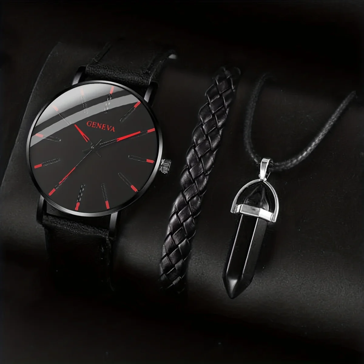 3pcs/set - Elegant Men's Quartz Watch with Matching Bracelet and Necklace - Stylish Timepiece
3pcs/set - Elegant Men's Quartz Watch with Matching Bracelet and Necklace - Stylish Timepiece
