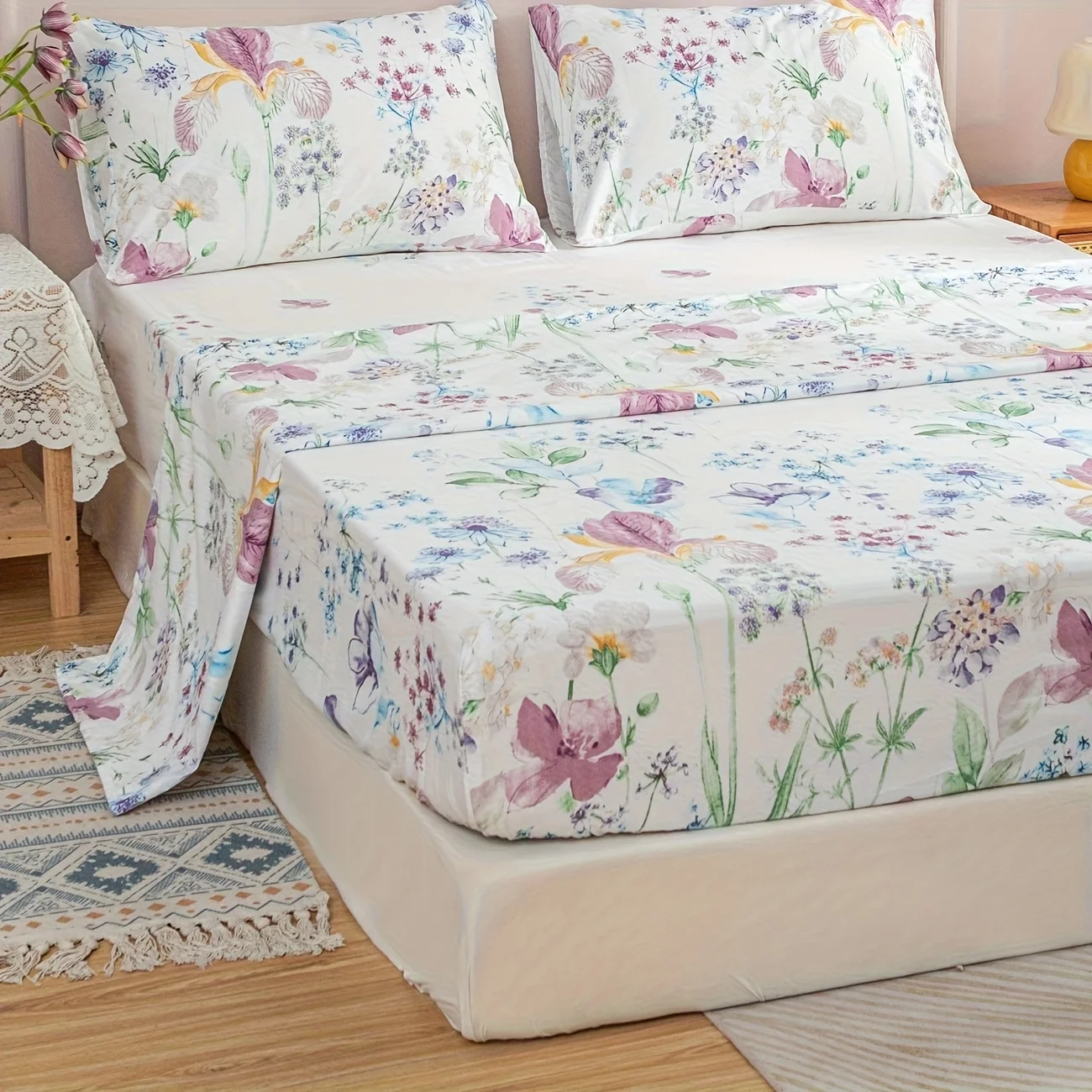 4pcs simple plant and floral printed design bed cover multi-piece set (1 bed cover +1 sheet +2 pillowcases, no core), soft
4pcs simple plant and floral printed design bed cover multi-piece set (1 bed cover +1 sheet +2 pillowcases, no core), soft