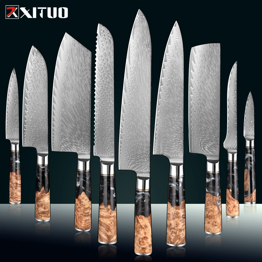 High Quality Chef Knives Set 1-9 PCS Sharp Damascus Steel Kitchen Knife Includes Santoku,Boning,Utility,Fruit Paring Knife
High Quality Chef Knives Set 1-9 PCS Sharp Damascus Steel Kitchen Knife Includes Santoku,Boning,Utility,Fruit Paring Knife