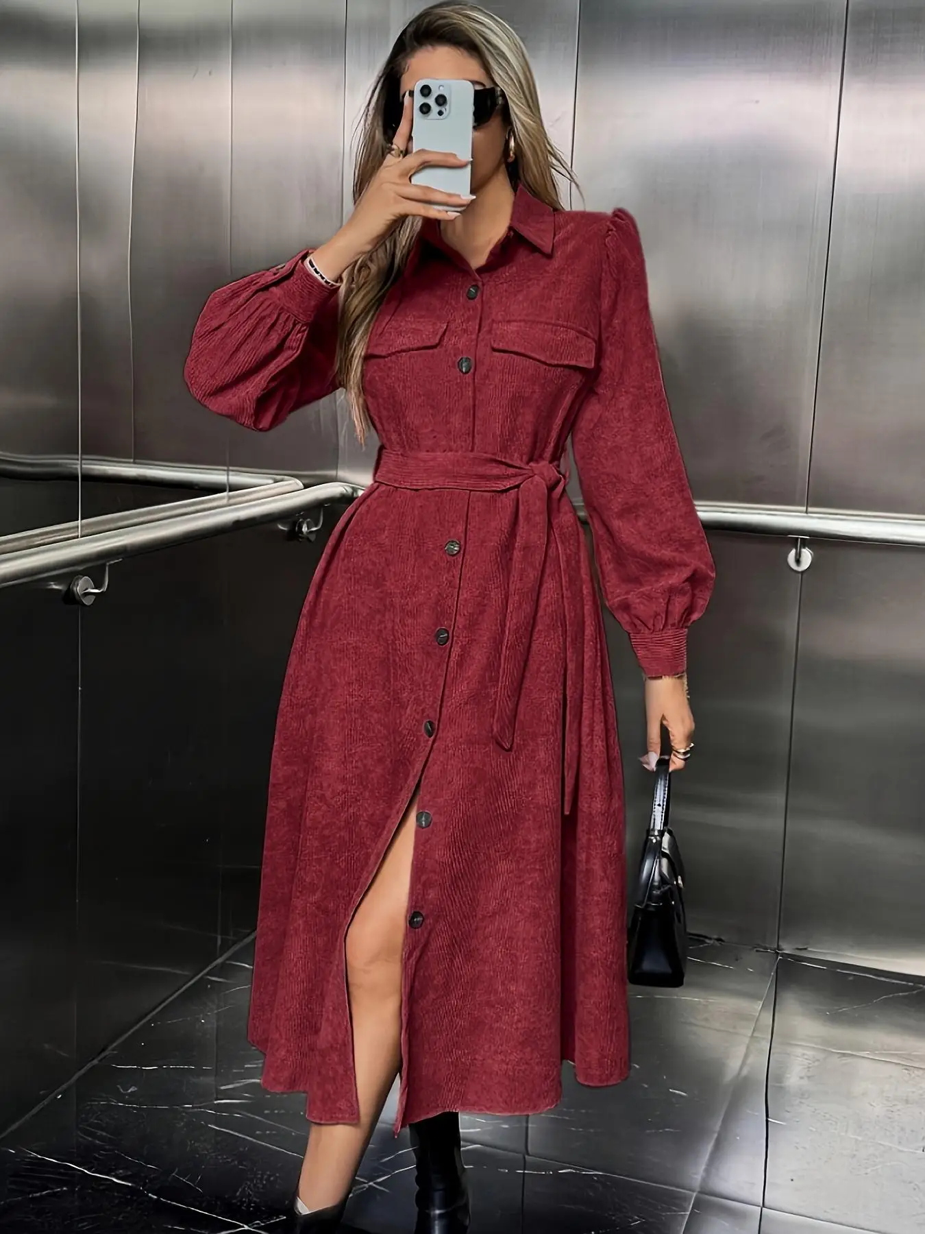 Gadinus Women's Button Front Shirt Dress Long Sleeve Belted Midi Dress with Decorative Flap Pockets
Gadinus Women's Button Front Shirt Dress Long Sleeve Belted Midi Dress with Decorative Flap Pockets