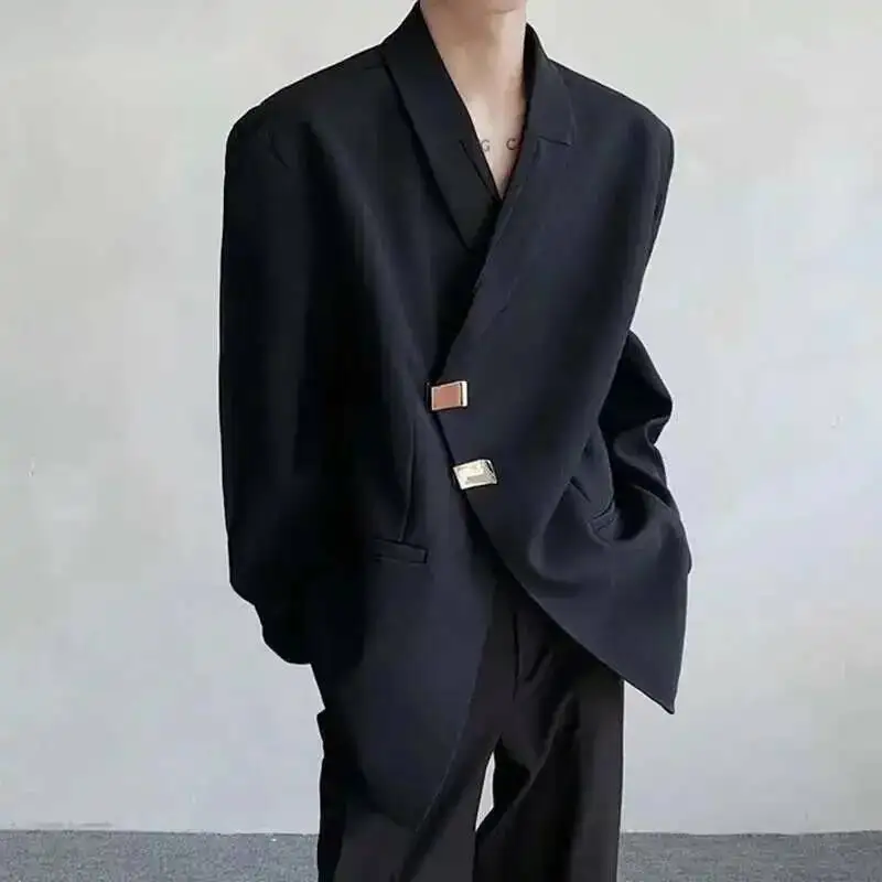 Metal Button Design Men's Blazers Shawl Collar Oblique Placket Design Casual Clothing Solid Color Male Suit Jackets 9F670
Metal Button Design Men's Blazers Shawl Collar Oblique Placket Design Casual Clothing Solid Color Male Suit Jackets 9F670