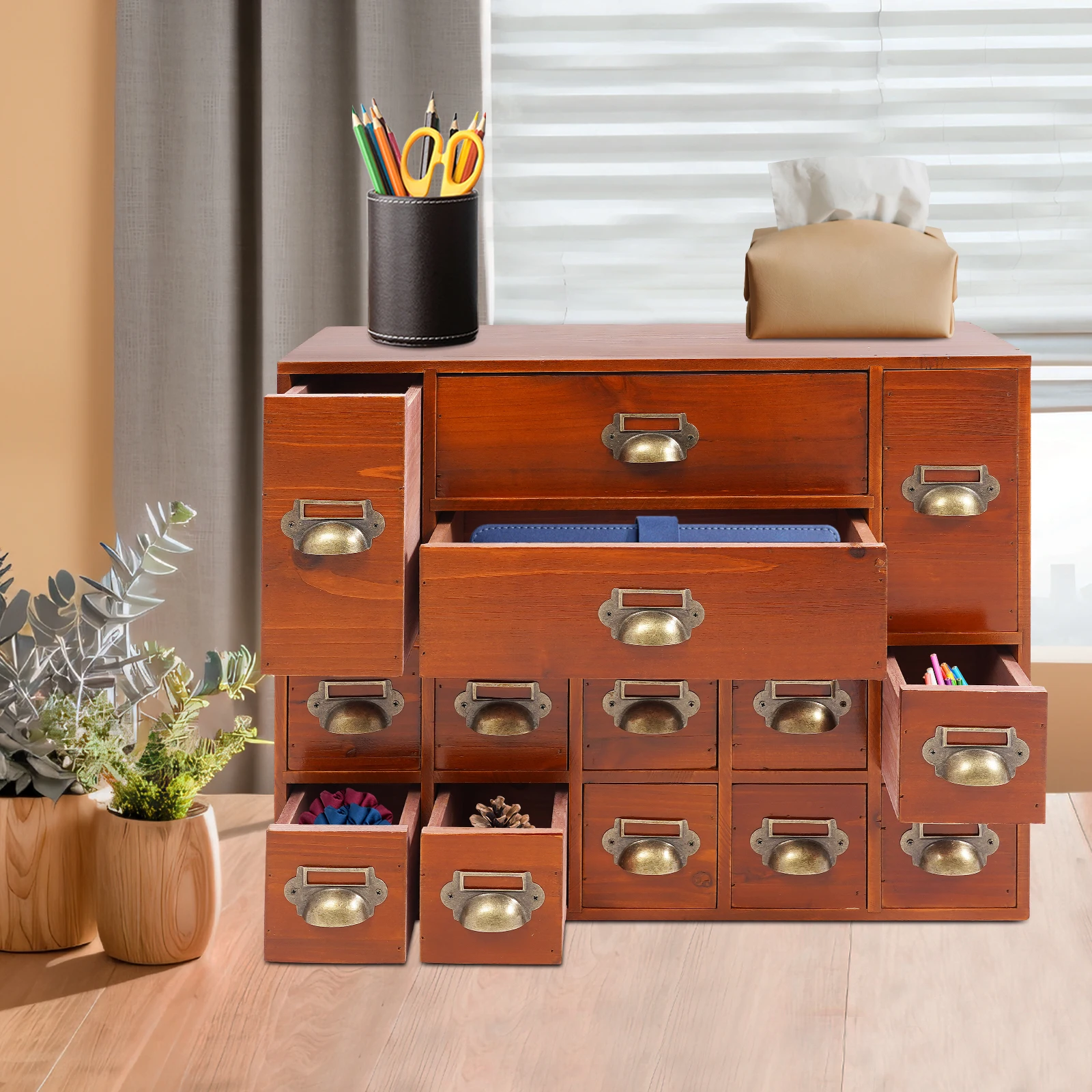 Old Brown Drawers Storage Cabinet, Vintage Style Table Storage Cabinet with 14 Drawers in 3 Different Sizes, for Home, Office
Old Brown Drawers Storage Cabinet, Vintage Style Table Storage Cabinet with 14 Drawers in 3 Different Sizes, for Home, Office
