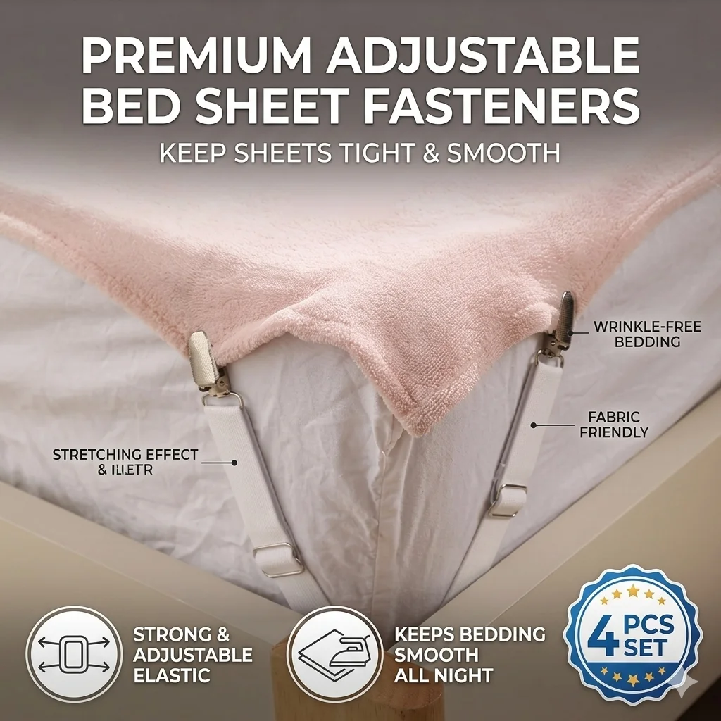 Bed Sheet Clips Adjustable Mattress Holder Straps Heavy Duty Elastic Fitted Bedding Fasteners For Home Hotel Decor 4Pcs
Bed Sheet Clips Adjustable Mattress Holder Straps Heavy Duty Elastic Fitted Bedding Fasteners For Home Hotel Decor 4Pcs