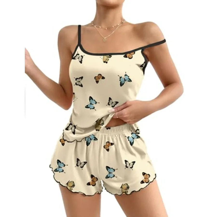 Womens Cami Pajama Sets 2 Pcs Cute Print Pjs Soft Tank Top and Elastic Waist Shorts Camisole Lounge Set
Womens Cami Pajama Sets 2 Pcs Cute Print Pjs Soft Tank Top and Elastic Waist Shorts Camisole Lounge Set