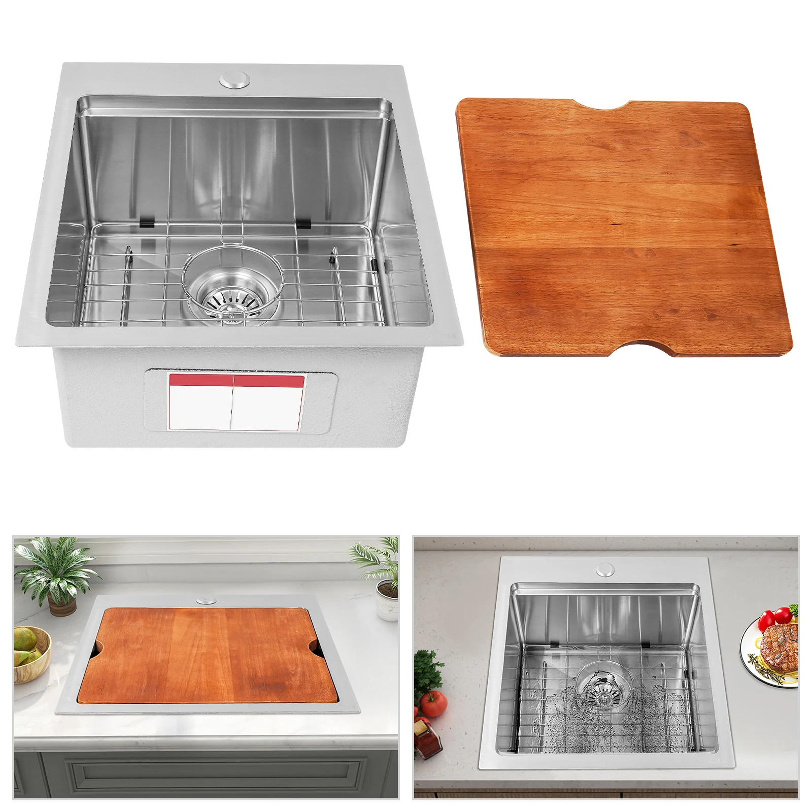 Kitchen Sink 304 Stainless Steel Workstation Sink with Cutting Board 15x15" Large Basin Bottom Rinse Grid for Home Kitchen
Kitchen Sink 304 Stainless Steel Workstation Sink with Cutting Board 15x15" Large Basin Bottom Rinse Grid for Home Kitchen