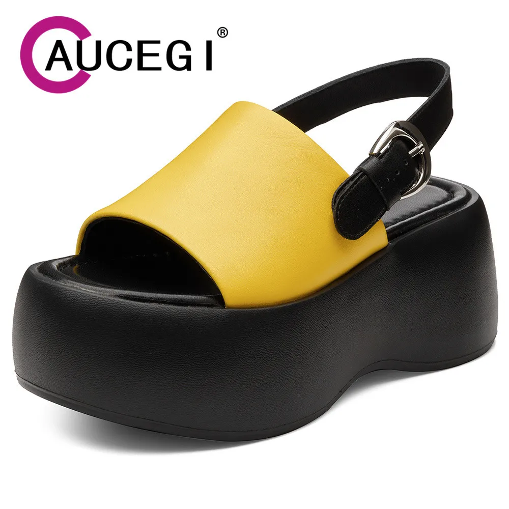 Aucegi Hot Sale Genuine Leather Platform Thick Heels Slingbacks Sandals Women Luxury New Design Peep Toe Dress Casual Shoes
Aucegi Hot Sale Genuine Leather Platform Thick Heels Slingbacks Sandals Women Luxury New Design Peep Toe Dress Casual Shoes