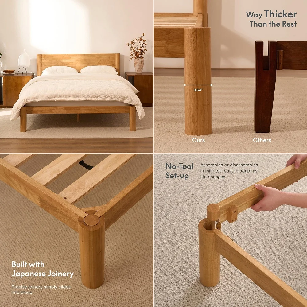 Hako G2 Japanese Joinery Bed Frame, Solid Rubberwood Queen Platform Bed with Storage Headboard, IASampSGS Certified, Japandi Mi
Hako G2 Japanese Joinery Bed Frame, Solid Rubberwood Queen Platform Bed with Storage Headboard, IASampSGS Certified, Japandi Mi