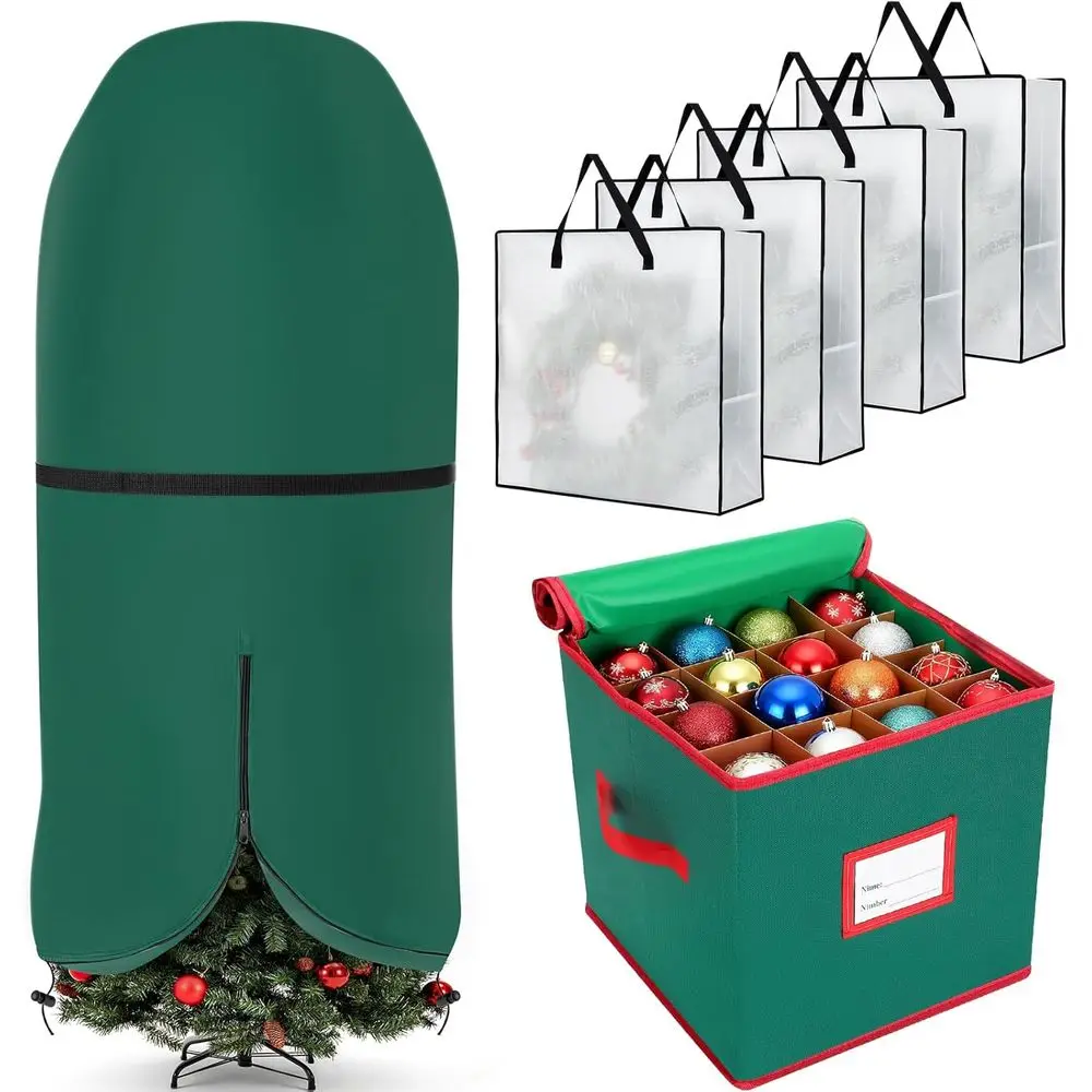 Зеленый набор сумок для хранения рождественской елки на 9 футов с коробкой для украшений, контейнером для венков и регулируемыми ремнями
Зеленый набор сумок для хранения рождественской елки на 9 футов с коробкой для украшений, контейнером для венков и регулируемыми ремнями