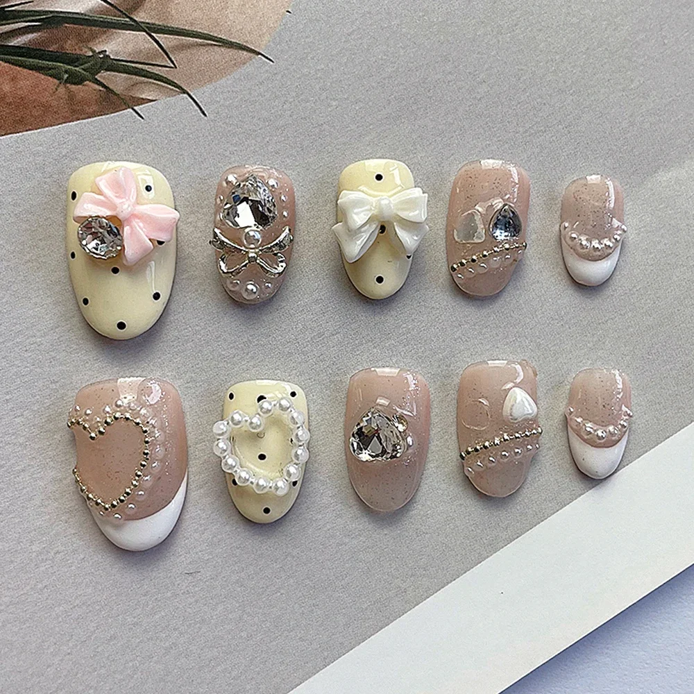 Kawaii Cute Short Ellipse Press On White French False Nail Bowknot Pearl Glitter Rhinestone False Nail Crystal Bracelet Ring Set
Kawaii Cute Short Ellipse Press On White French False Nail Bowknot Pearl Glitter Rhinestone False Nail Crystal Bracelet Ring Set