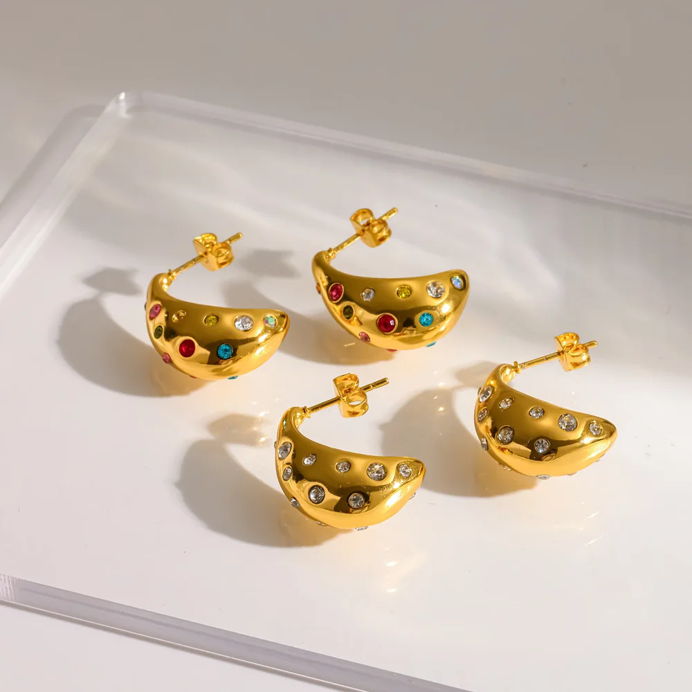Waterproof Stainless Steel Colorful Zircon C Shape Stud Earrings Women Gold Plated Chunky Rainbow Jewelry Tarnish Free Gift
Waterproof Stainless Steel Colorful Zircon C Shape Stud Earrings Women Gold Plated Chunky Rainbow Jewelry Tarnish Free Gift