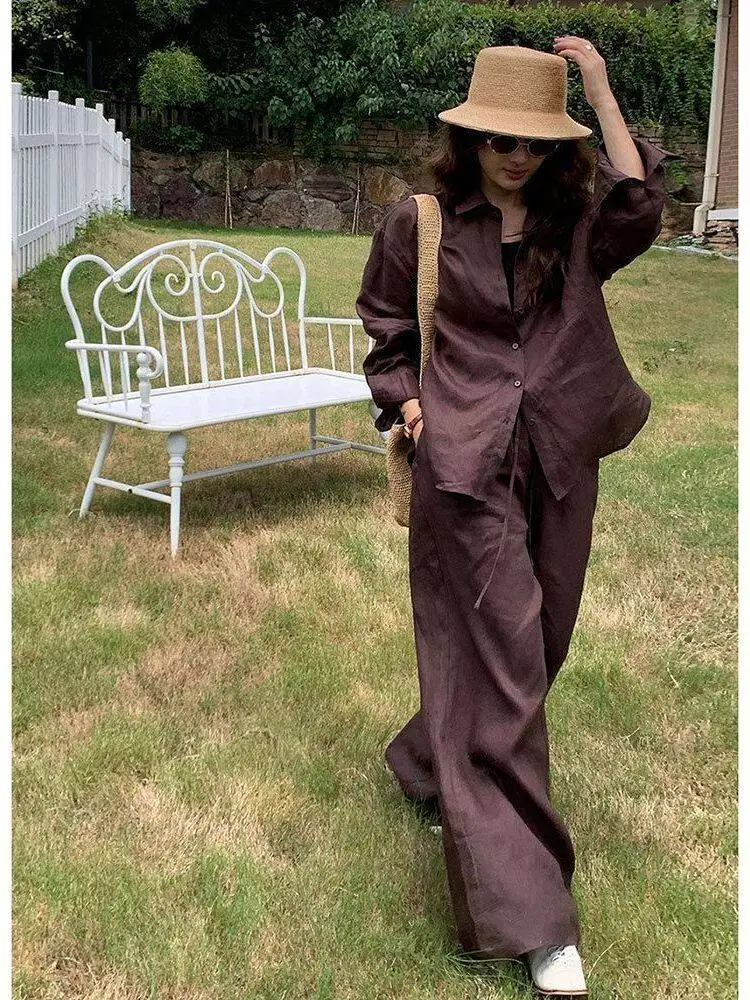 Women's Summer Casual Loose Cotton Linen Simulation Two-Piece Set Comfortable Long Sleeve Shirt And Pants Fashionable Lazy Style
Women's Summer Casual Loose Cotton Linen Simulation Two-Piece Set Comfortable Long Sleeve Shirt And Pants Fashionable Lazy Style