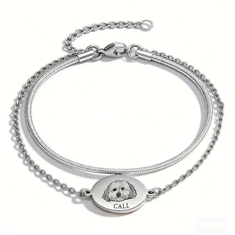 Personalized Pet Portrait Bracelet Stainless Steel Engraved Dog Cat Name Memorial Bracelet DIY Jewelry Gift for Pet Lovers
Personalized Pet Portrait Bracelet Stainless Steel Engraved Dog Cat Name Memorial Bracelet DIY Jewelry Gift for Pet Lovers
