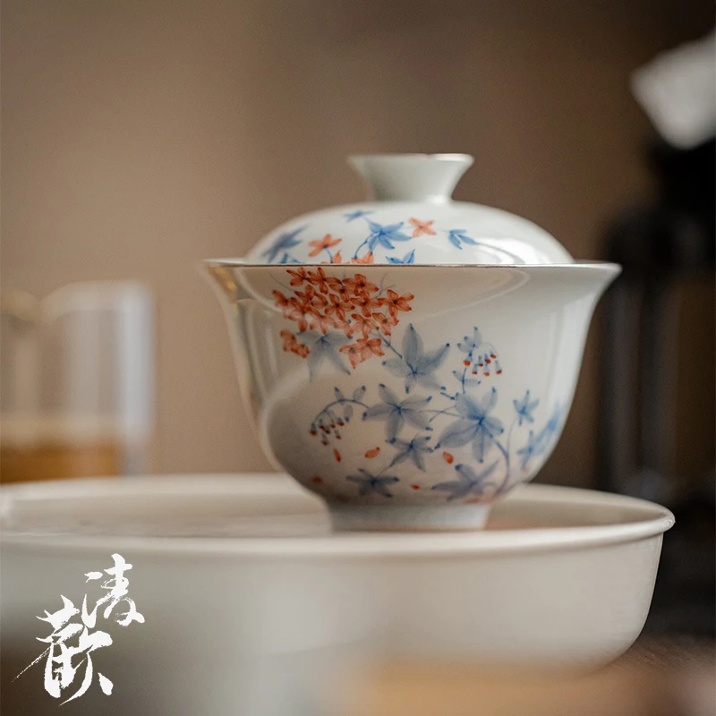 Fulin Hand-Painted Thin-Walled White Porcelain Cover Bowl Ancient Blue Glazed Tea Bowl from Dehua County Ceramic Tea Set
Fulin Hand-Painted Thin-Walled White Porcelain Cover Bowl Ancient Blue Glazed Tea Bowl from Dehua County Ceramic Tea Set