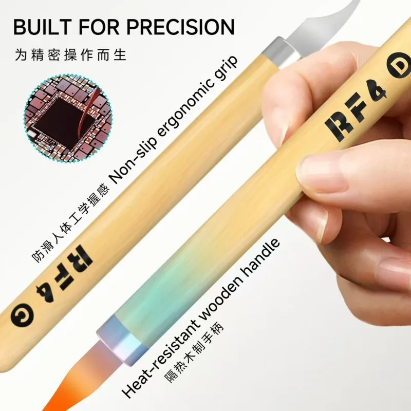 RF4 RF-KH15 4-in-1 Repair Pry Tools Ergonomic Wooden Handle Spudger Set for Phone Chip Prying and Glue Scraping
RF4 RF-KH15 4-in-1 Repair Pry Tools Ergonomic Wooden Handle Spudger Set for Phone Chip Prying and Glue Scraping