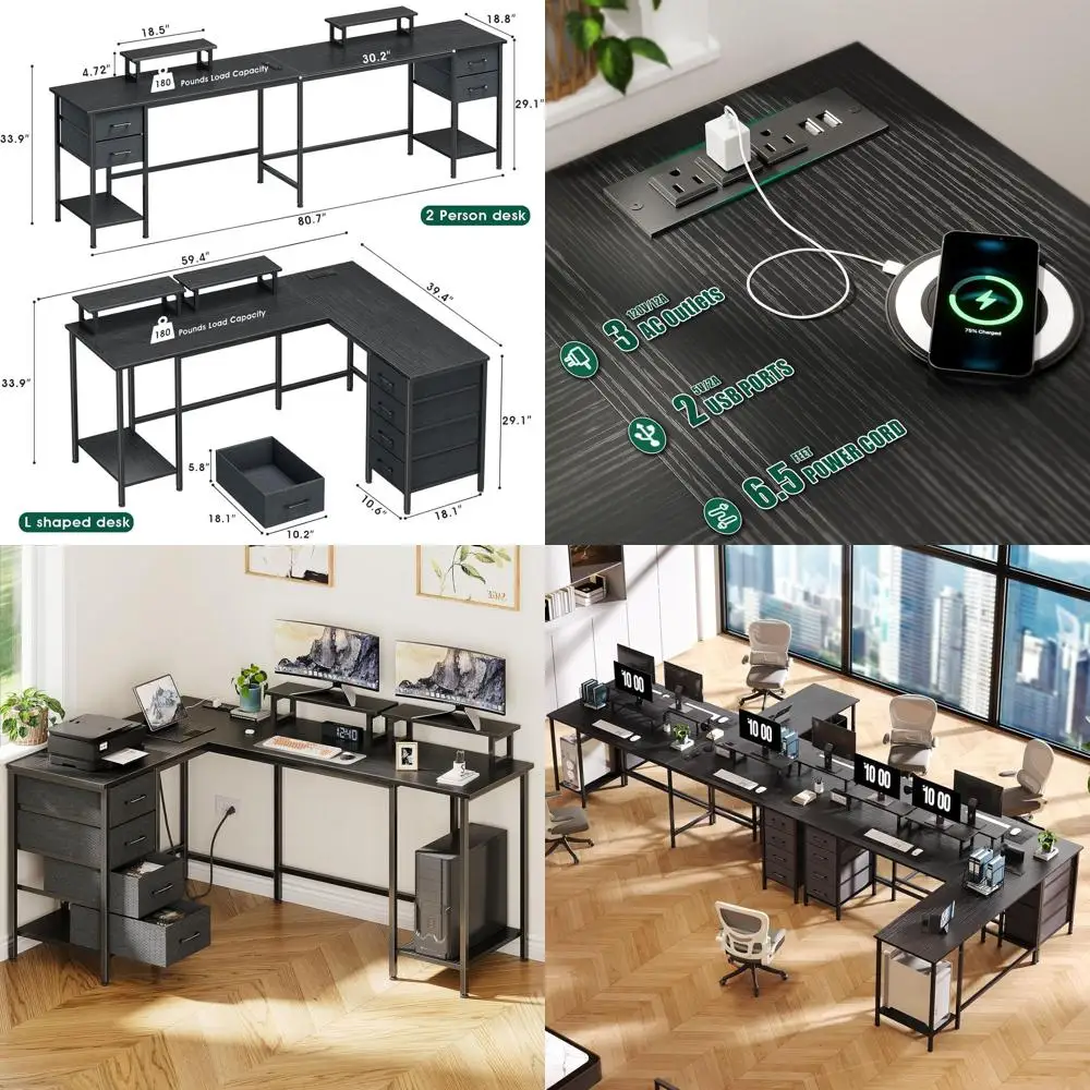Черный 59 L-образный стол для домашнего офиса с 4 ящиками, 2 подставками для монитора и розетками для игр на двух человек
Черный 59 L-образный стол для домашнего офиса с 4 ящиками, 2 подставками для монитора и розетками для игр на двух человек
