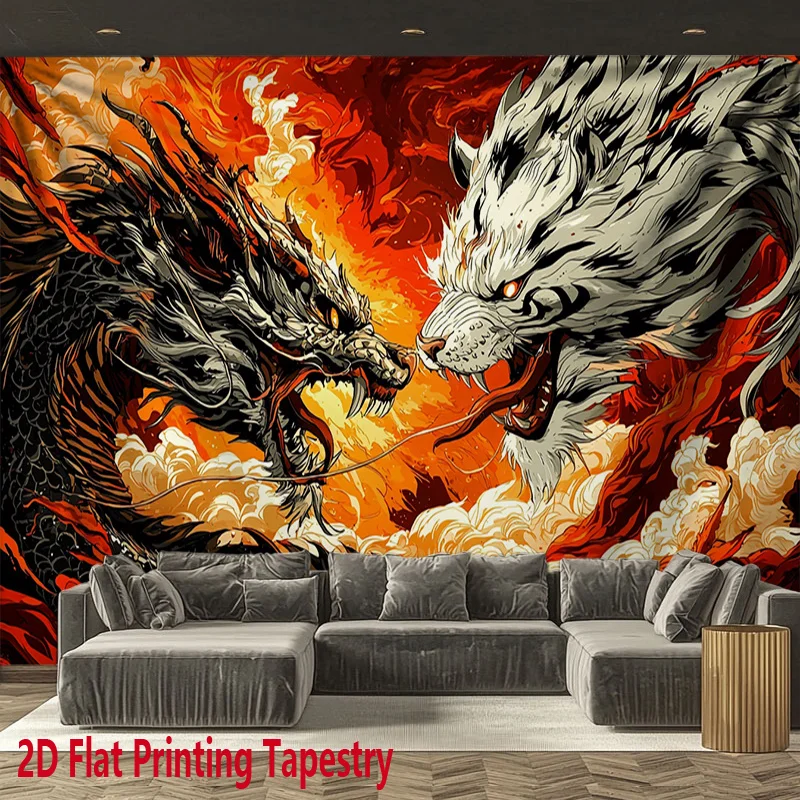 Traditional Chinese Dragon and Tiger Battle Tapestry, Fire and Cloud Art Wall Hanging for Home
Traditional Chinese Dragon and Tiger Battle Tapestry, Fire and Cloud Art Wall Hanging for Home
