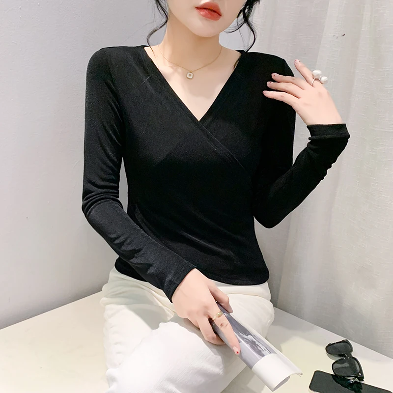 Black Korean Style Fall Winter T-Shirt Chic Sexy V-Neck Mesh Solid Cross Women Tops Long Sleeve Bottoming Shirt Tees 2024 New 49
Black Korean Style Fall Winter T-Shirt Chic Sexy V-Neck Mesh Solid Cross Women Tops Long Sleeve Bottoming Shirt Tees 2024 New 49