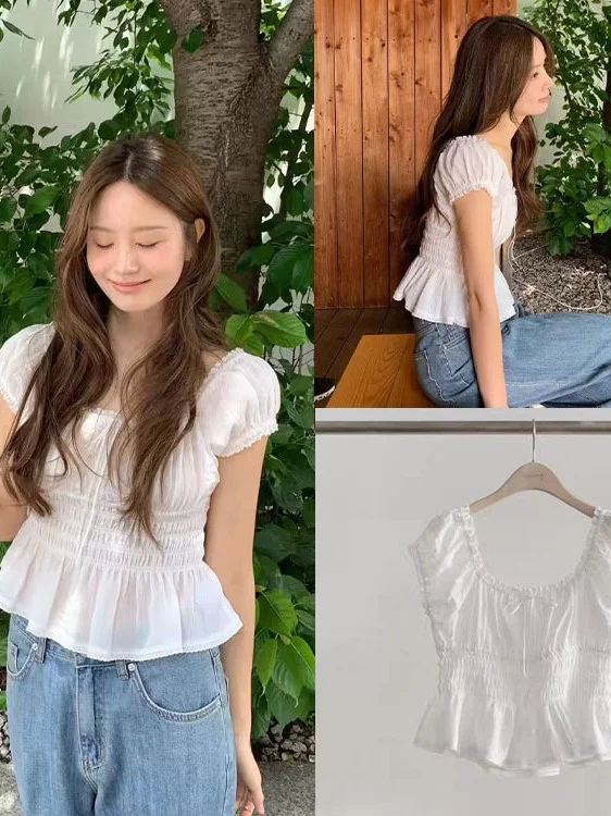 Women's Bubble Sleeve Shirt Short Cotton Blend Spring Summer Fashion Square Collar Ruffle Hem Short Sleeve Top
Women's Bubble Sleeve Shirt Short Cotton Blend Spring Summer Fashion Square Collar Ruffle Hem Short Sleeve Top