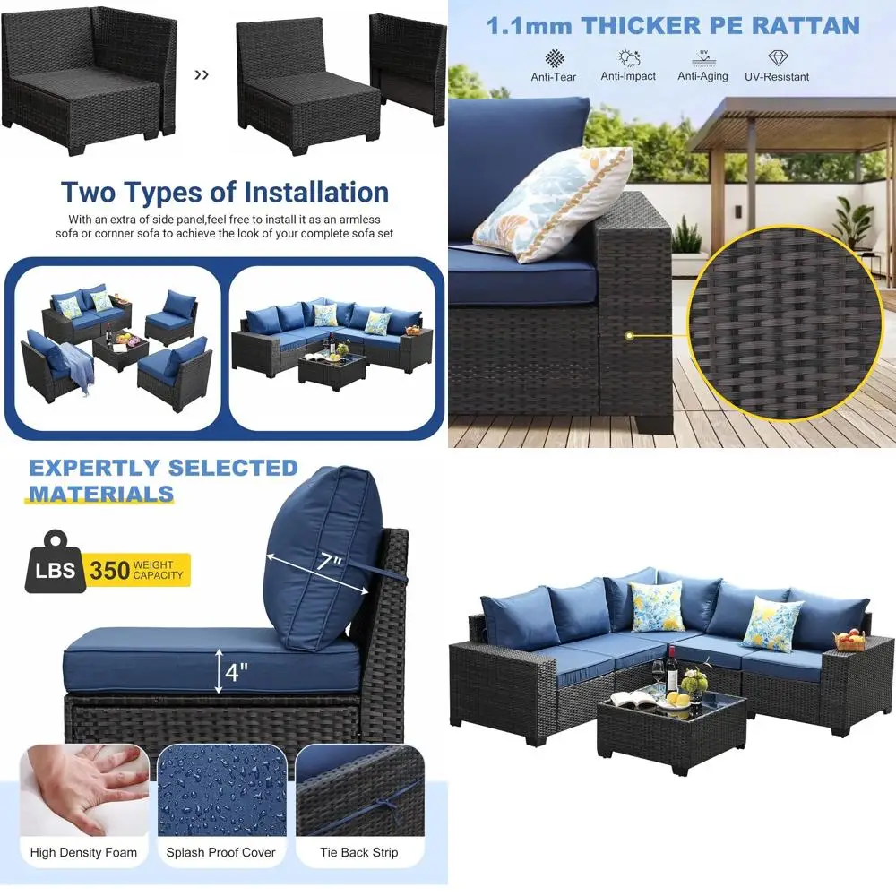 Patio urniture Set, 6 Pieces Outdoor Couch Soa with Wider Armrests & Glass Coee Table, Outdoor Sectional urniture with Thick Cus
Patio urniture Set, 6 Pieces Outdoor Couch Soa with Wider Armrests & Glass Coee Table, Outdoor Sectional urniture with Thick Cus