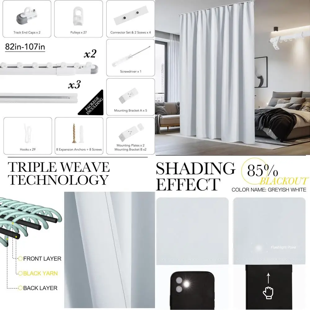 Greyish White Thermal Insulated Room Divider Curtain with Ceiling Track, 100W x 84L for Privacy and Light Control
Greyish White Thermal Insulated Room Divider Curtain with Ceiling Track, 100W x 84L for Privacy and Light Control