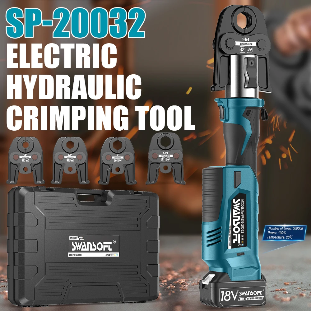 SWANSOFT 20032 Electric Hydraulic Plumbing Crimping Tool Pro Press Copper Crimper Tool with 4 US Standard Jaws 1/2", 3/4'', 1"
SWANSOFT 20032 Electric Hydraulic Plumbing Crimping Tool Pro Press Copper Crimper Tool with 4 US Standard Jaws 1/2", 3/4'', 1"