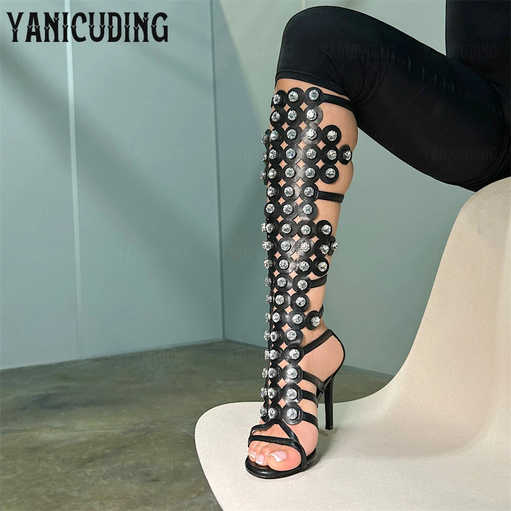 Studded Gladiator Sandal Boots Intricate Stud Details Stiletto Summer Knee Boots Sexy Designer Style Gladiator Boots for Women
Studded Gladiator Sandal Boots Intricate Stud Details Stiletto Summer Knee Boots Sexy Designer Style Gladiator Boots for Women