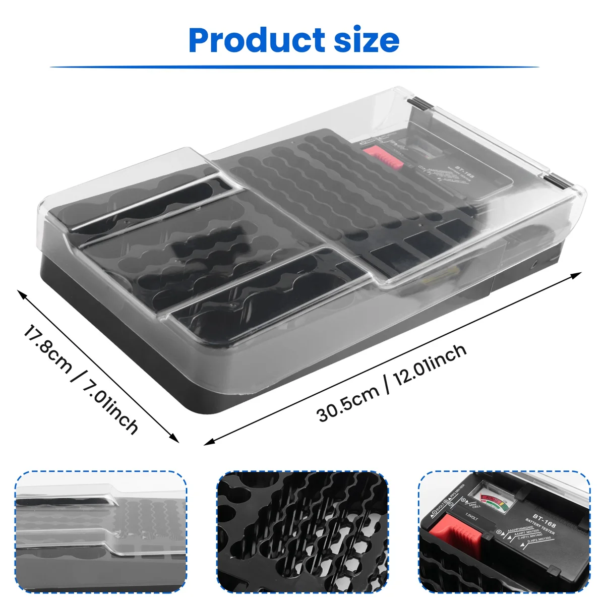 ABKM the Battery Storage Case,Organizer with Hinged Clear Cover, with Battery Tester, Holds 93 Batteries Various Sizes, Black
ABKM the Battery Storage Case,Organizer with Hinged Clear Cover, with Battery Tester, Holds 93 Batteries Various Sizes, Black