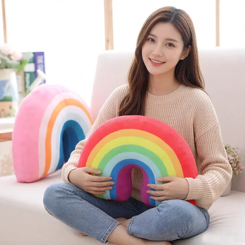 35x25cm Rainbow Plush Pillow Stuffed Red Pink Sky Cushion C Shape Head Support Pillow Home Decor Plushie Prop Gift